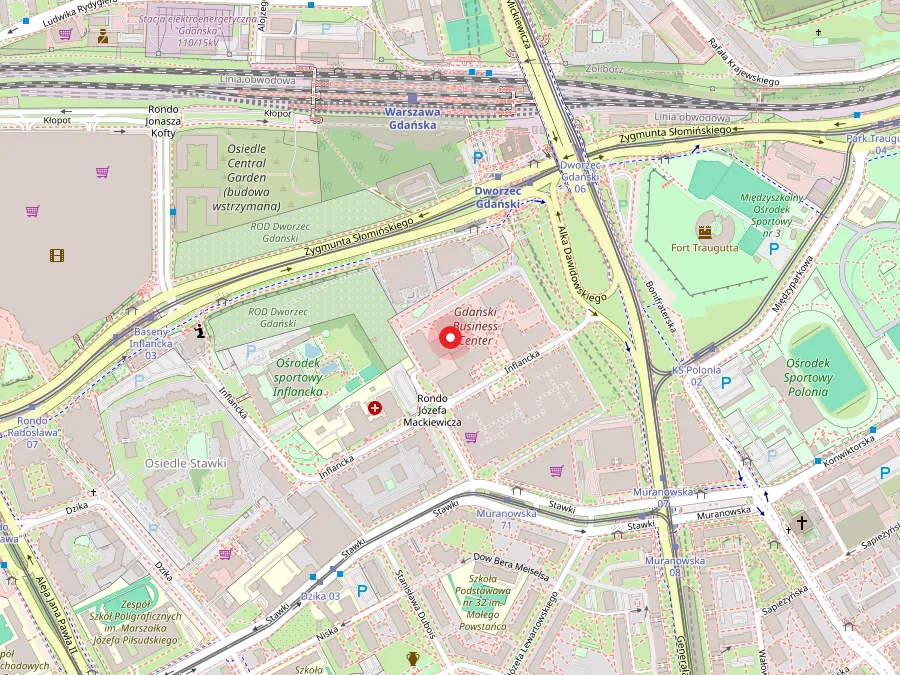 Mapa OpenStreetMap pokazująca położenie Kuchni Marché GBC przy ul. Inflanckiej 4C w Warszawie